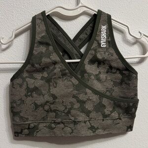 Gymshark Camo Sports Bra - Olive and Dark Green SIZE M